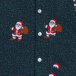 The Magic Wand Cotton Woven Christmas Theme Half Sleeves Santa Claus Printed Coordinating Night Suit Set - Green image 5