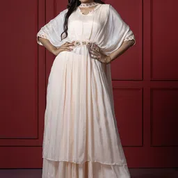 GloballyRonakRBafna Embellished V Neck Top & Palazzo & Tunic With Dupatta Co-Ords image 3