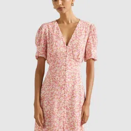 Forever New Women Floral Printed Puff Sleeve Fit & Flare Mini Dress-image-52
