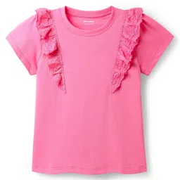 Honeyhap Premium 100% Cotton Knit Half Sleeves Tops with Bio Finish & Floral Print Pack of 2 - Sachet Pink & Bright White image 5