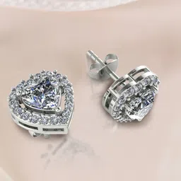 MISS HIGHNESS 925 Sterling Silver Rhodium-Plated CZ Studded Heart Shaped Studs-picture-27