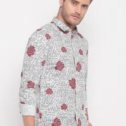 LINDBERGH Men Off-White & Navy Blue Slim Fit Printed Casual Shirt image 3