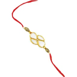 Karatcart Gold-Plated Kundan Rakhi with Roli Chawal & Greeting Card for Brother - Set of 2 image 3