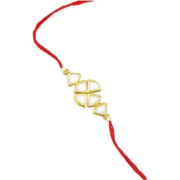 Karatcart Gold-Plated Kundan Rakhi with Roli Chawal & Greeting Card for Brother - Set of 2 image 3