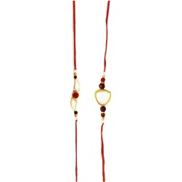 Karatcart Gold-Plated Kundan Rakhi with Roli Chawal & Greeting Card for Brother - Set of 2 image 3