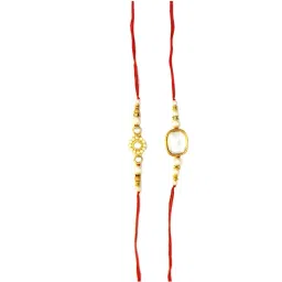 Karatcart Gold-Plated Kundan Rakhi with Roli Chawal & Greeting Card for Brother - Set of 2 image 3