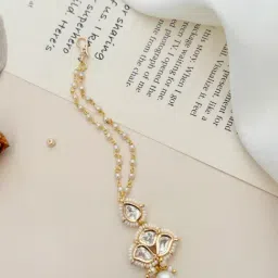 Abdesigns Gold-Tone Plated Polki Kundan Studded And Beaded Maang Tikka Headpiece-picture-38