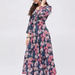 Tissu Blue Floral Print Anarkali Kurta image 3