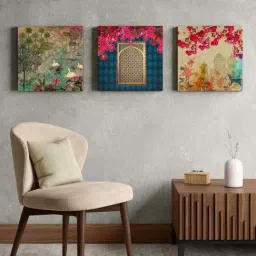 India Circus Blue Canvas Royal Court Wall Art - Set of 3-picture-42