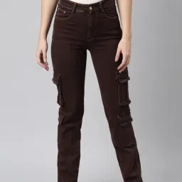 SHOWOFF Brown Straight Fit Mid Rise Cargo Jeans-image-42