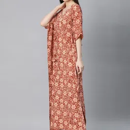 Cottinfab Red Floral Print Kaftan A Line Dress image 3