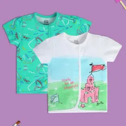 MINIKLUB Kids Green & White Printed Top (Pack Of 2)-image-93