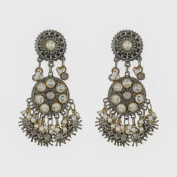 Teejh Ethnic Kayraa Gold and Silver Oxidized Dangler Earring image 3