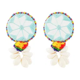 Teejh Ethnic Abhigita Blue Fabric and Mirror Dangler Earring image 3