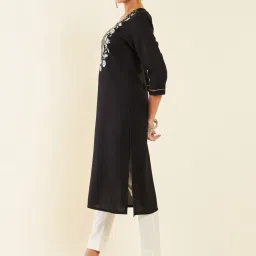 Soch Black Embroidered Straight Kurta image 3