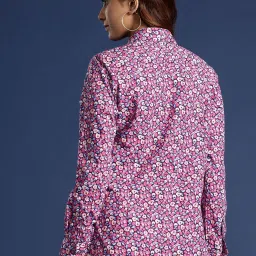 Hancock Burgundy & Pink Cotton Floral Print Shirt image 2