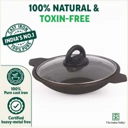 The Indus Valley Black Cast Iron 25.4 cm Vellapam Pan With Glass Lid (0.5 L) image 3