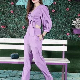 Sera Purple Crop Top With Trousers image 3