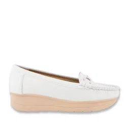 Shoetopia Women's White Wedge Loafers image 2