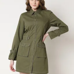 Vero Moda Olive Cotton Regular Fit Shirt Dress image 2