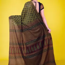 Unnati Silks Green Cotton Printed Saree With Unstitched Blouse image 2