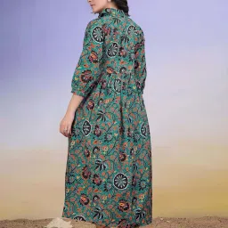 Purvaja Turquoise Regular Fit Floral Print Dress image 2