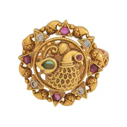 Kushal's Fashion Jewellery Ruby Green Gold Polished Antique Finger Ring for Women image 2