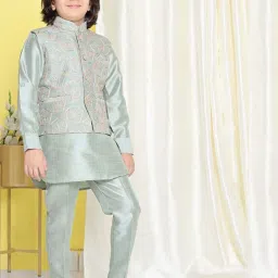 AJ Dezines Kids Green Embroidered Full Sleeves Kurta Set image 3