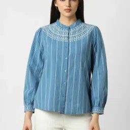 Van Heusen Blue & White Cotton Striped Top-picture-23
