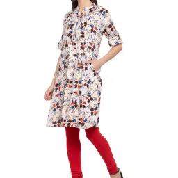 PATRORNA Cream Floral Print Pleated Kurta image 3