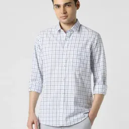 Peter England White Cotton Slim Fit Checks Shirt-picture-48