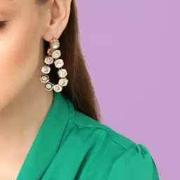 Sohi Gold Plated Party Designer Stone Drop Earrings image 2