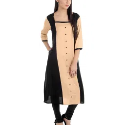 PATRORNA Peach & Black Regular Fit Kurta image 3