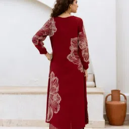Kaftanize Maroon Viscose Rayon Regular Fit Straight Kurta Set image 2