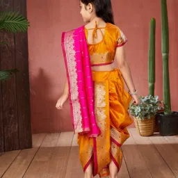 Aarika Girls Mustard Printed Saree with Blouse image 2