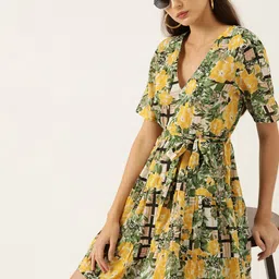 DressBerry Floral Print Pure Cotton A-Line Dress with Belt-picture-26