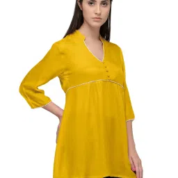 PATRORNA Mustard Regular Fit Pleated Tunic image 3