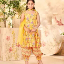 Aarika Kids Yellow Cotton Printed Kurti, Salwar & Dupatta-image-18