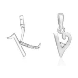 Taraash 92.5 Sterling Silver 'K' & 'V' Initial Letter Couple Pendants-picture-15