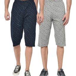 Vimal Jonney Navy & Grey Regular Fit Capris - Pack of 2-image-95