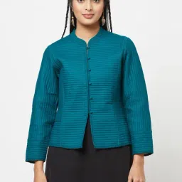Fabindia Teal Blue Cotton Jacket-image-40