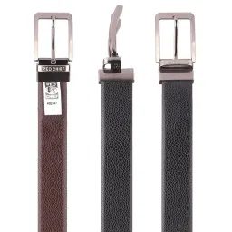 Red Chief Black & Brown Textured Leather Reversible Formal Belt For Men image 3