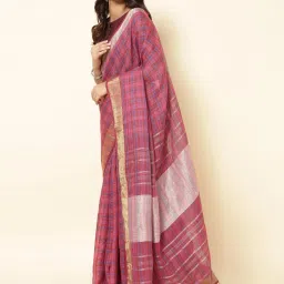 Fabindia Pink Woven Saree Without Blouse image 3