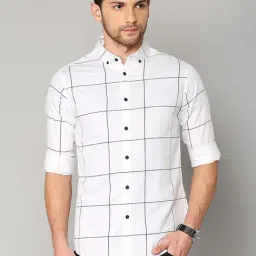 Dennis Lingo White Cotton Slim Fit Checks Shirt-picture-15