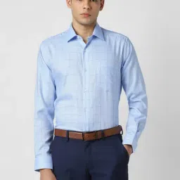 Van Heusen Blue Cotton Regular Fit Checks Shirt-picture-30