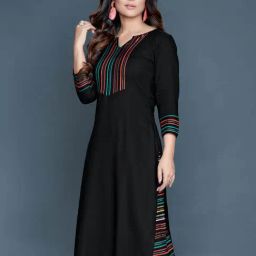 Satrani Black Striped Straight Kurta-picture-25