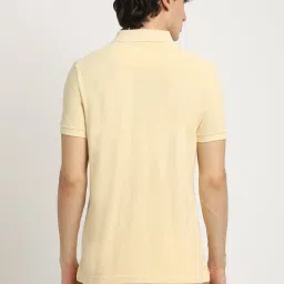 The Bear House Yellow Cotton Regular Fit Self Pattern Polo T-Shirt image 2