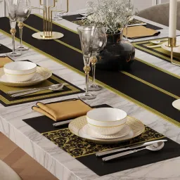 Stoa Paris Versailles Truffle Elegance Black 300 TC Polyester Table Runner Set For 6 seater image 2