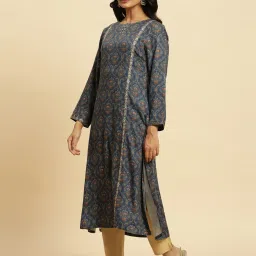 W Blue Embroidered Straight Kurta image 3