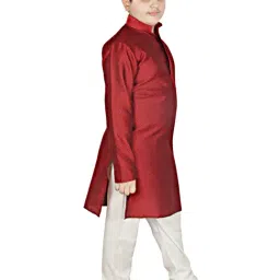 SG Yuvraj Kids Maroon & White Embroidered Full Sleeves Kurta with Pyjamas image 4